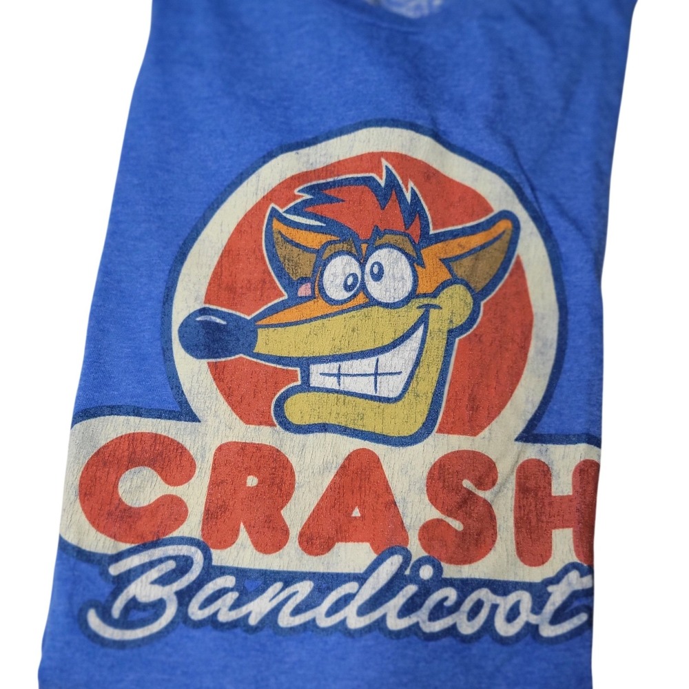 Crash Bandicoot Graphic T-Shirt Blue Heathered Video Game Tee Mens Medium